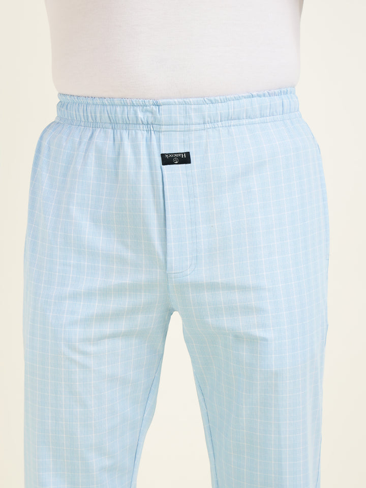 Men Sky Blue Checked Pure Cotton Relaxed Fit Casual Night Suit