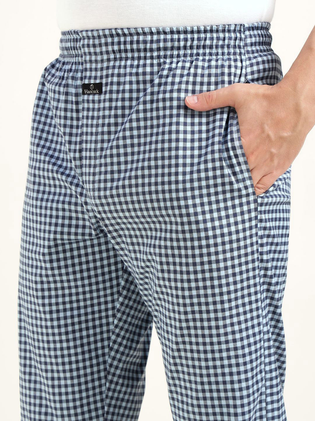 Men Blue & Navy Checked Cotton Elastene Relaxed Fit Casual Night Suit