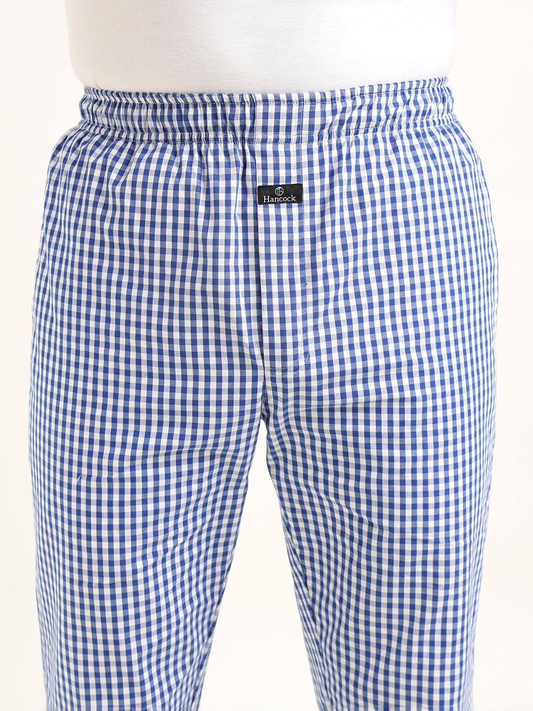 Men White & Blue Checked Pure Cotton Relaxed Fit Casual Night Suit