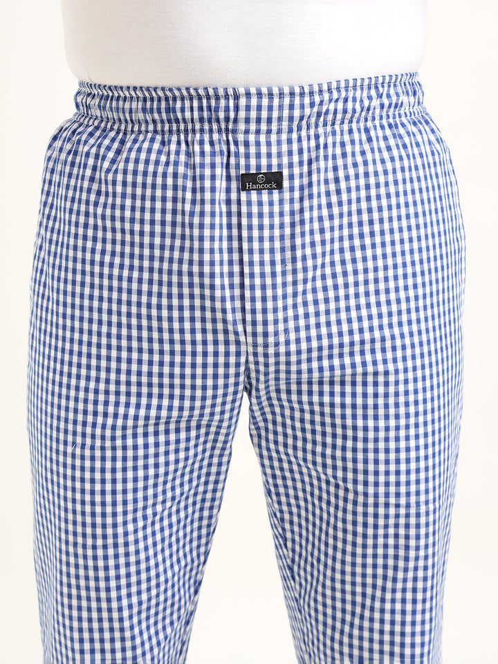 Men White & Blue Checked Pure Cotton Relaxed Fit Casual Night Suit