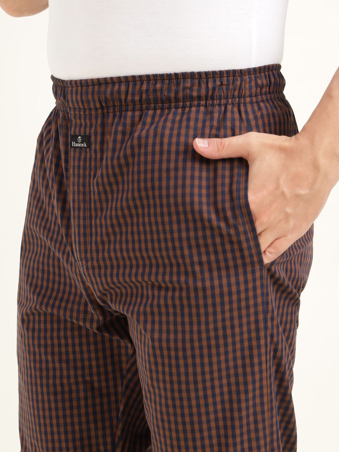 Men Brown & Navy Checked Pure Cotton Relaxed Fit Casual Night Suit