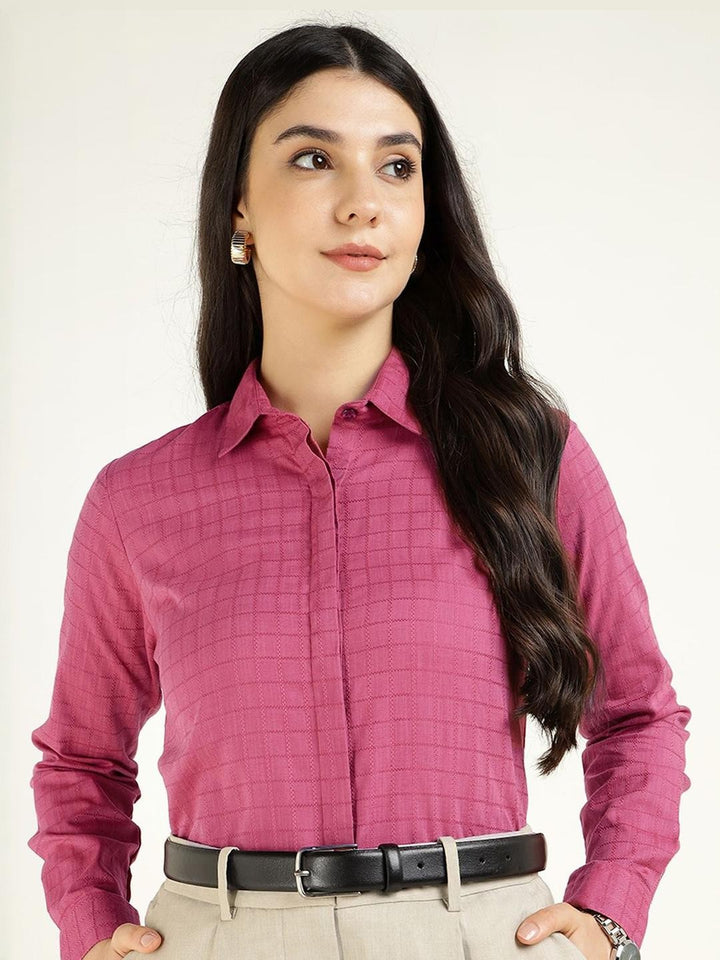 Women Pink Checked Pure Cotton Regular Fit Formal Shirt