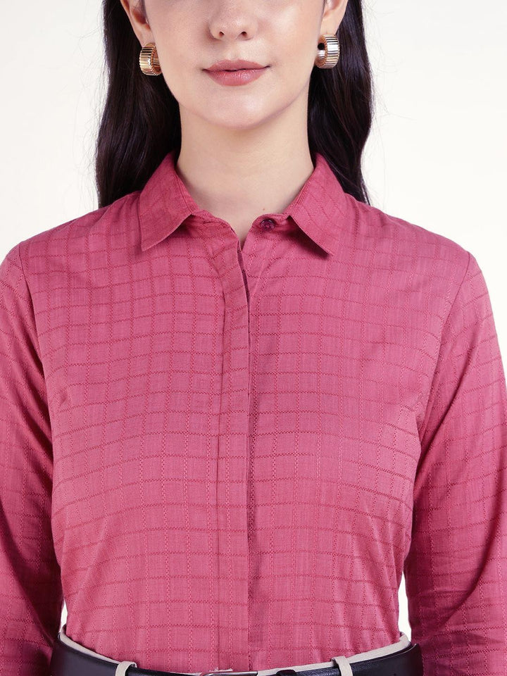 Women Pink Checked Pure Cotton Regular Fit Formal Shirt