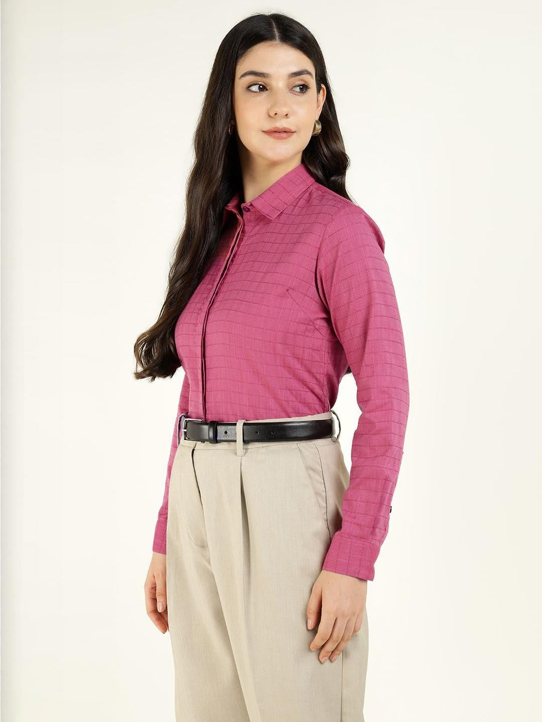 Women Pink Checked Pure Cotton Regular Fit Formal Shirt