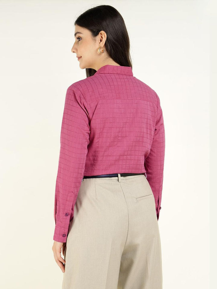 Women Pink Checked Pure Cotton Regular Fit Formal Shirt