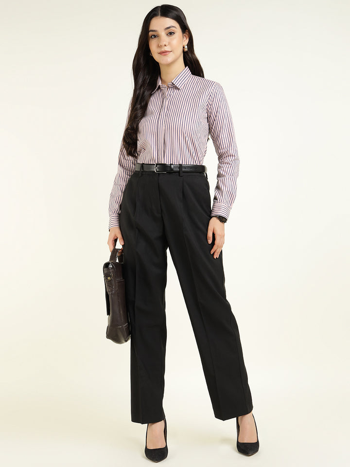 Women Peach & Purple Striped Pure Cotton Regular Fit Formal Shirt