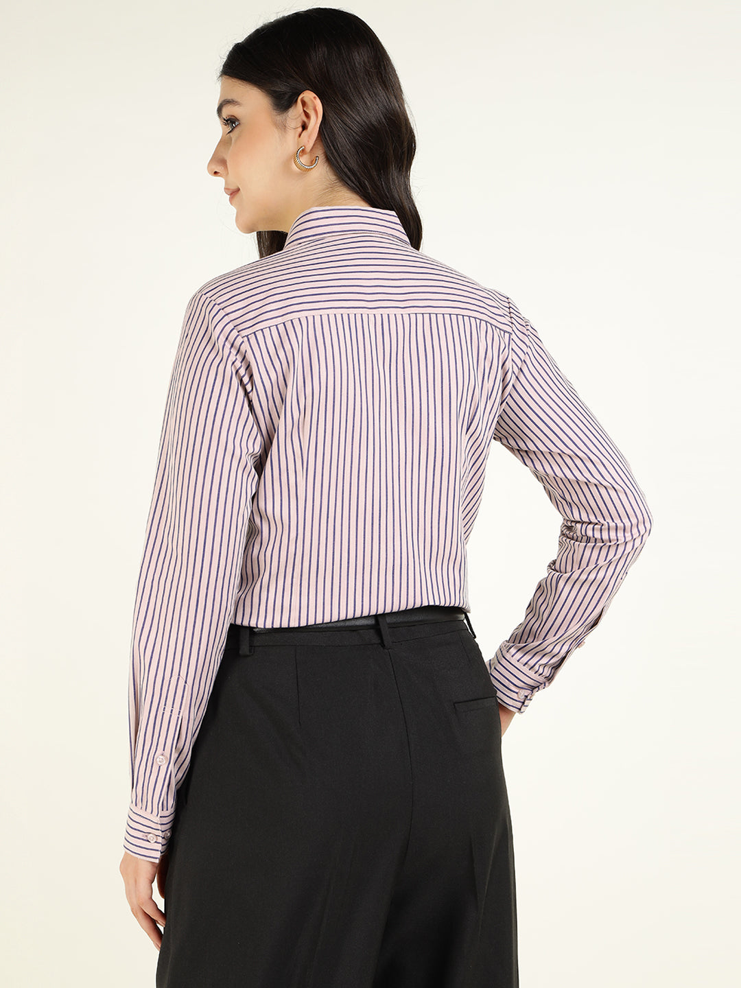 Women Peach & Purple Striped Pure Cotton Regular Fit Formal Shirt