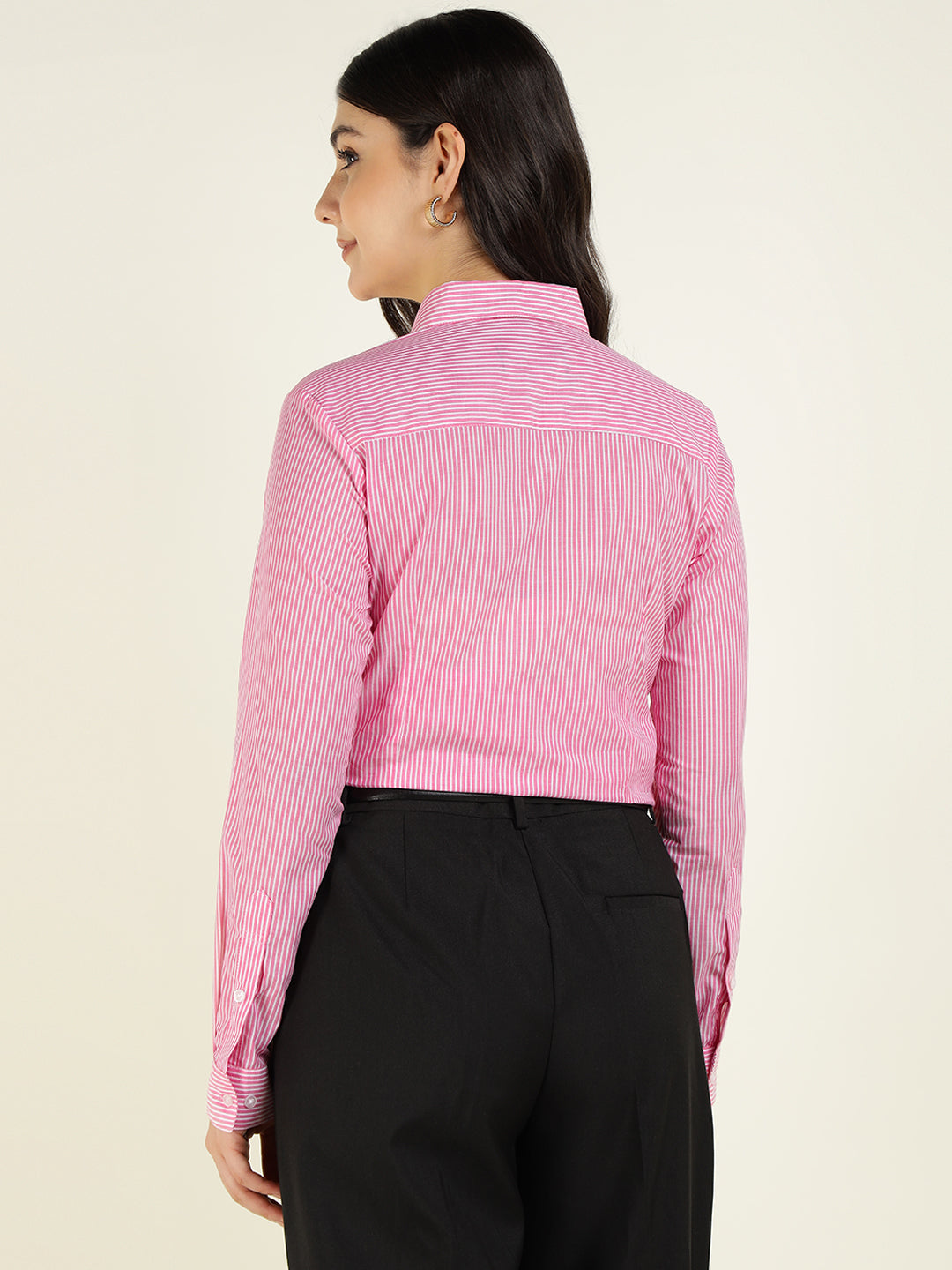 Women Pink & White Striped Pure Cotton Regular Fit Formal Shirt