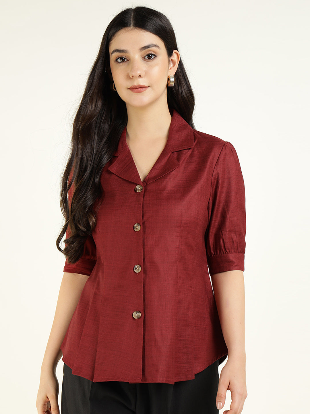 Women Rust Solid Pure Cotton Regular Fit Formal Shirt
