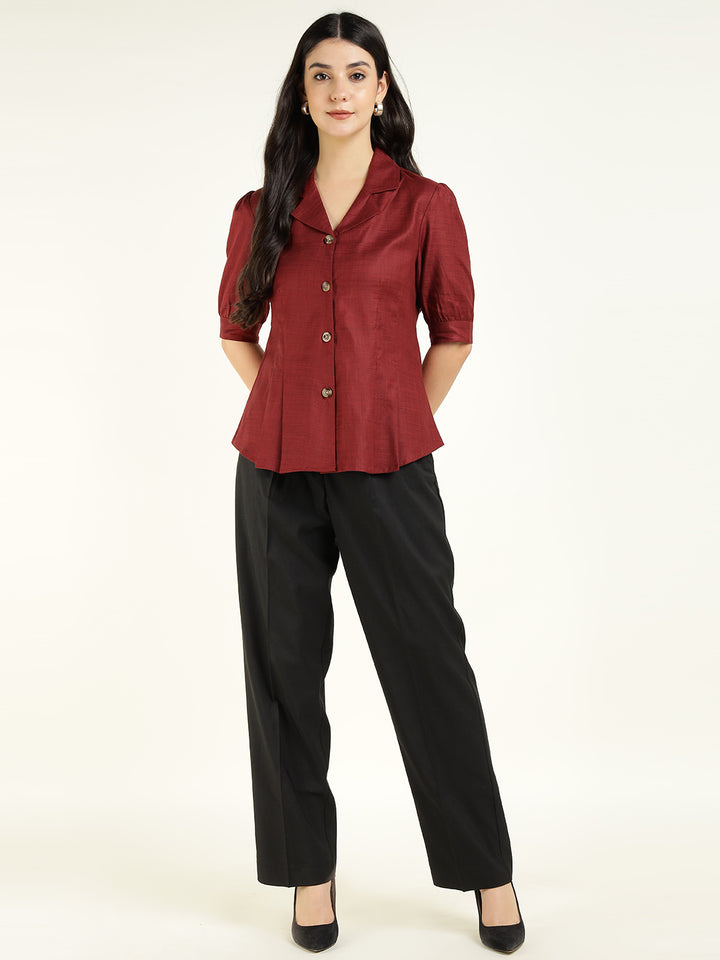 Women Rust Solid Pure Cotton Regular Fit Formal Shirt