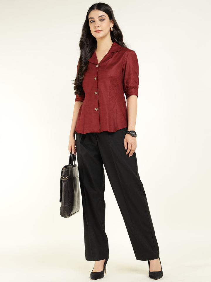 Women Rust Solid Pure Cotton Regular Fit Formal Shirt