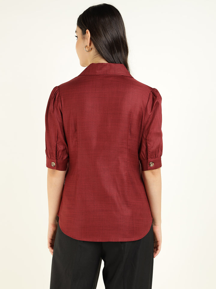 Women Rust Solid Pure Cotton Regular Fit Formal Shirt