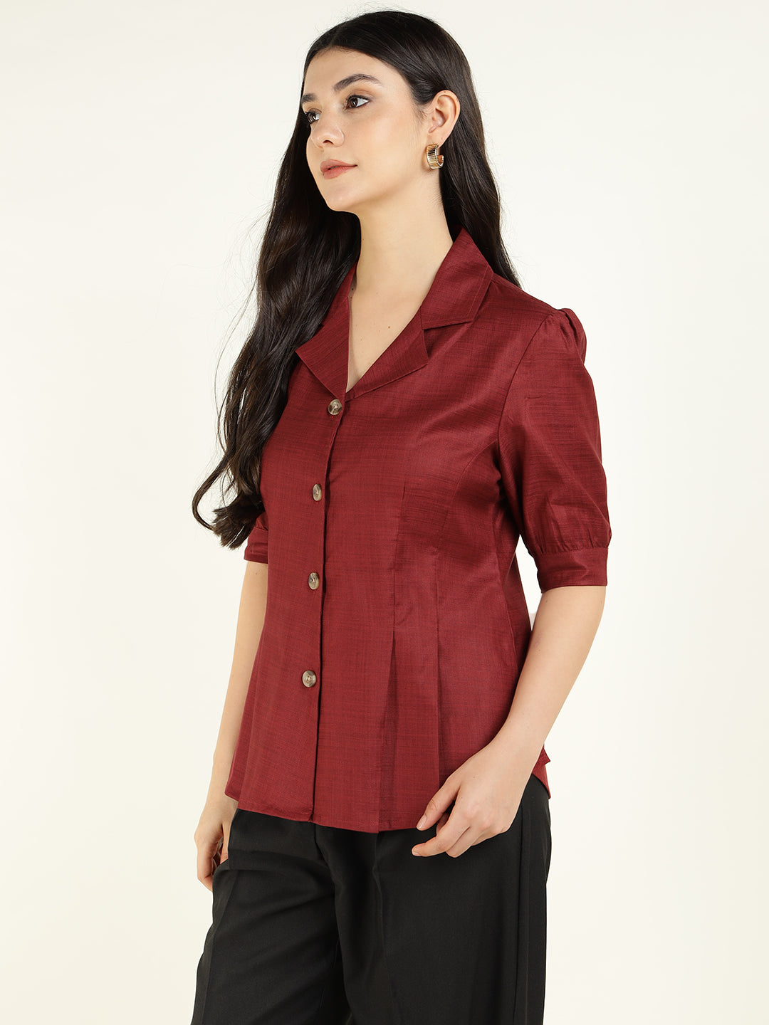 Women Rust Solid Pure Cotton Regular Fit Formal Shirt