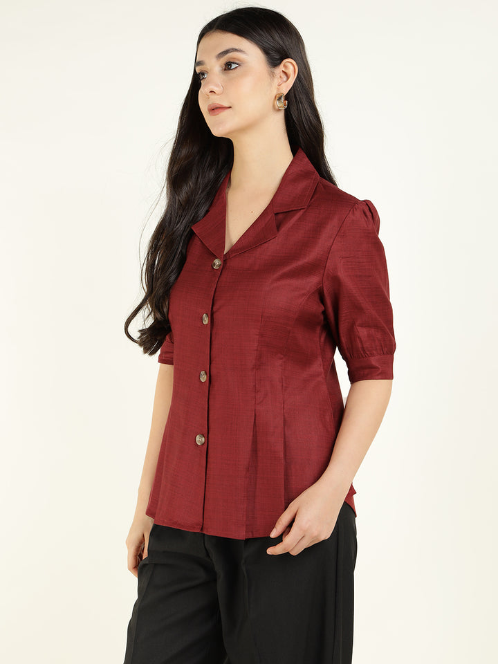 Women Rust Solid Pure Cotton Regular Fit Formal Shirt