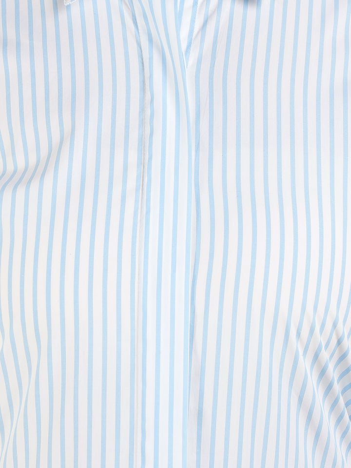 Women White & Blue Striped Pure Cotton Regular Fit Formal Shirt