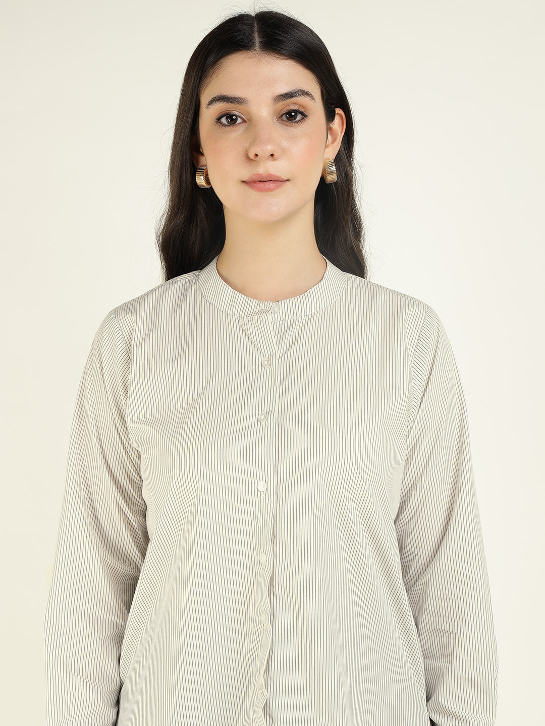 Women White & Black Striped Pure Cotton Relaxed Fit Formal Shirt