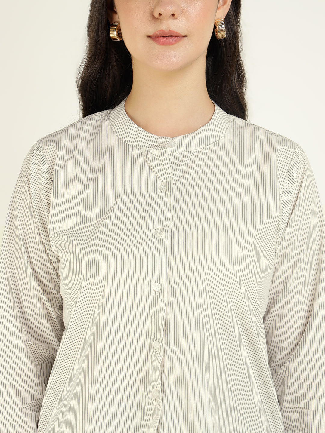 Women White & Black Striped Pure Cotton Relaxed Fit Formal Shirt