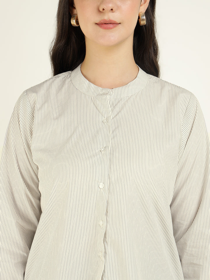 Women White & Black Striped Pure Cotton Relaxed Fit Formal Shirt