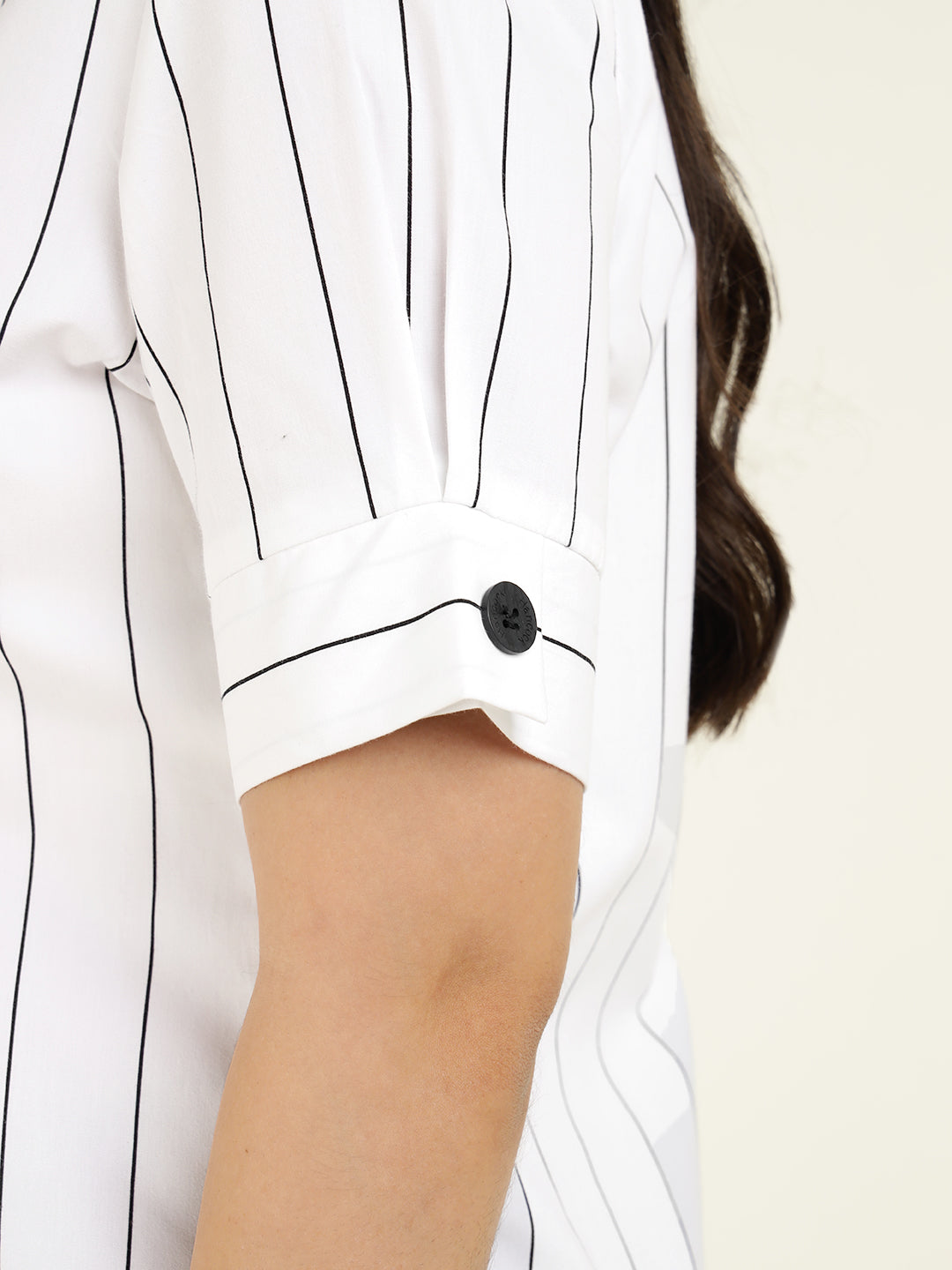 Women White Striped Pure Cotton Relaxed Fit Casual Shirt