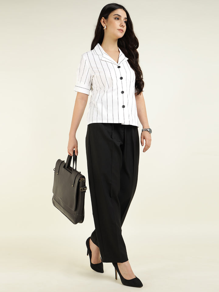 Women White Striped Pure Cotton Relaxed Fit Casual Shirt