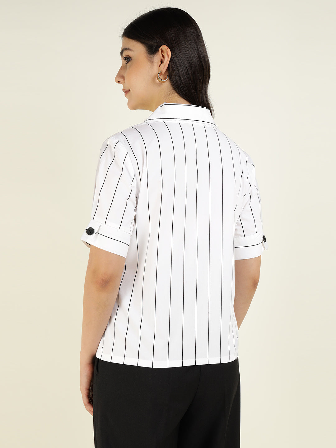 Women White Striped Pure Cotton Relaxed Fit Casual Shirt