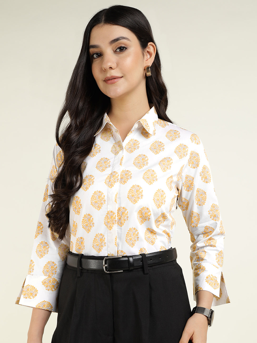 Women White Printed Pure Cotton Regular Fit Formal Shirt