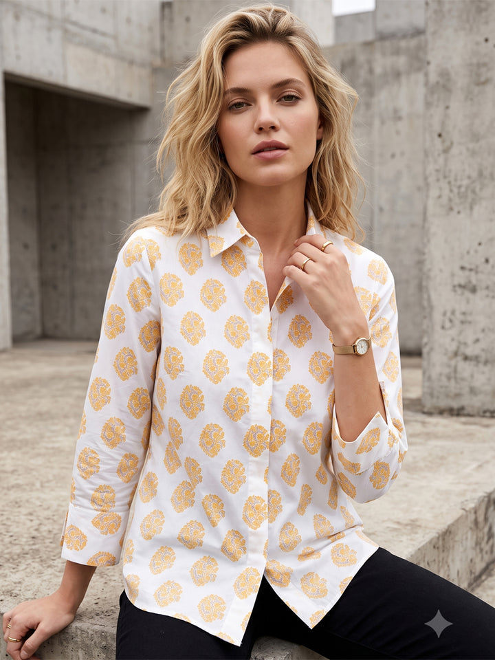 Women White Printed Pure Cotton Regular Fit Formal Shirt