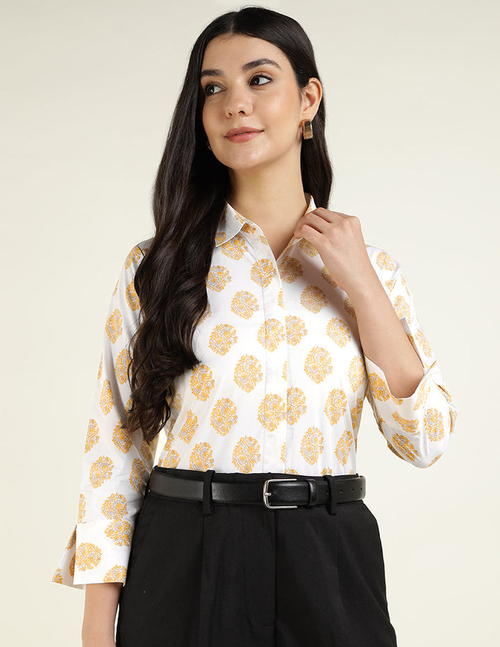 Women White Printed Pure Cotton Regular Fit Formal Shirt