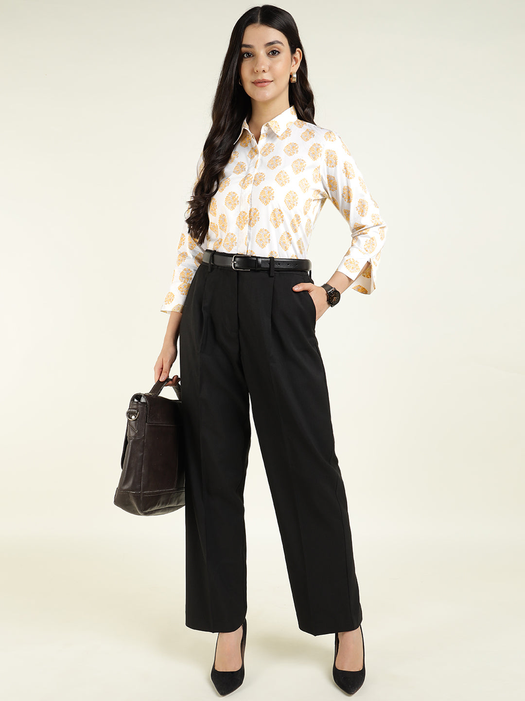 Women White Printed Pure Cotton Regular Fit Formal Shirt