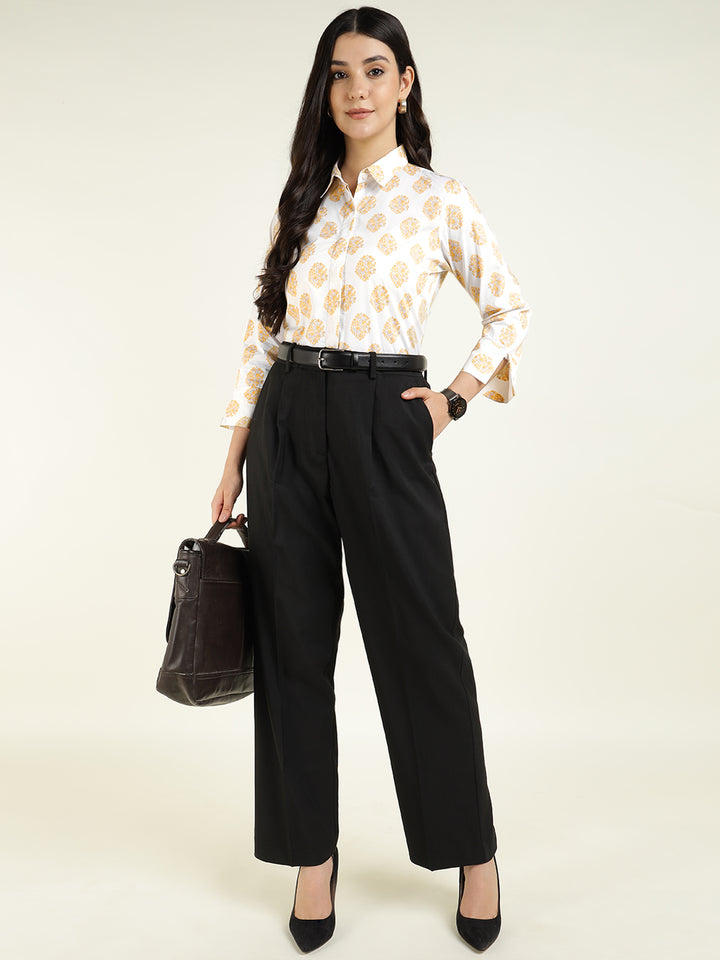 Women White Printed Pure Cotton Regular Fit Formal Shirt