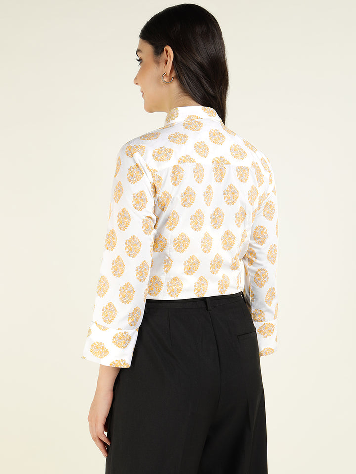 Women White Printed Pure Cotton Regular Fit Formal Shirt