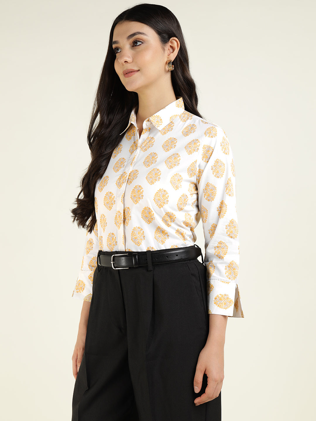 Women White Printed Pure Cotton Regular Fit Formal Shirt