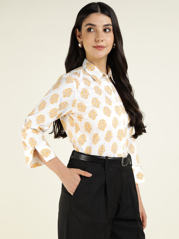 Women White Printed Pure Cotton Regular Fit Formal Shirt