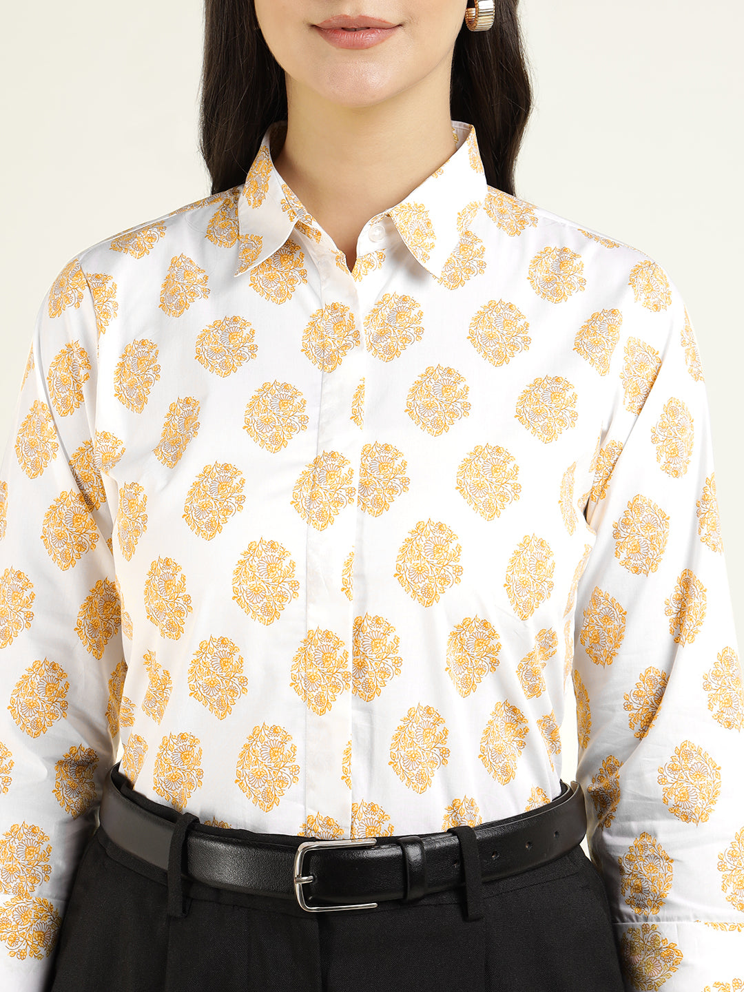 Women White Printed Pure Cotton Regular Fit Formal Shirt