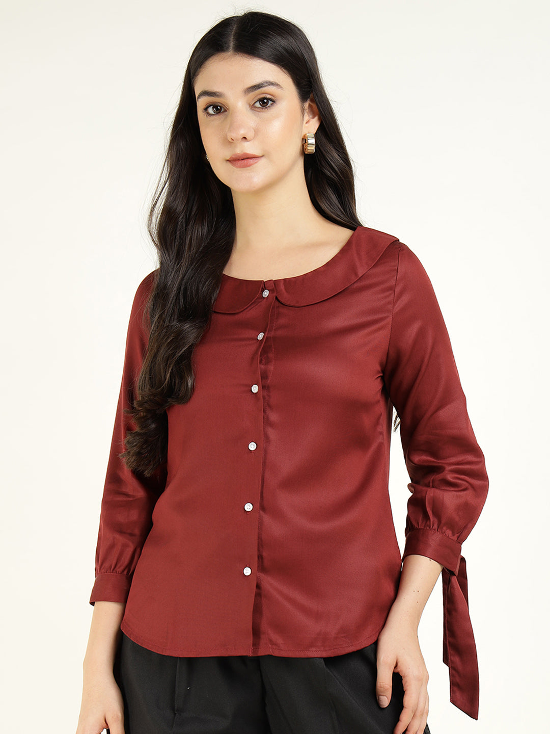 Women Rust Solid Viscose Rayon Regular Fit Formal Shirt
