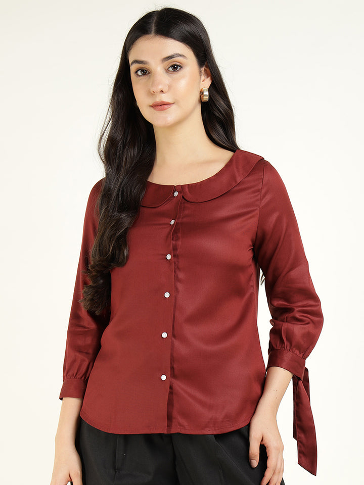 Women Rust Solid Viscose Rayon Regular Fit Formal Shirt