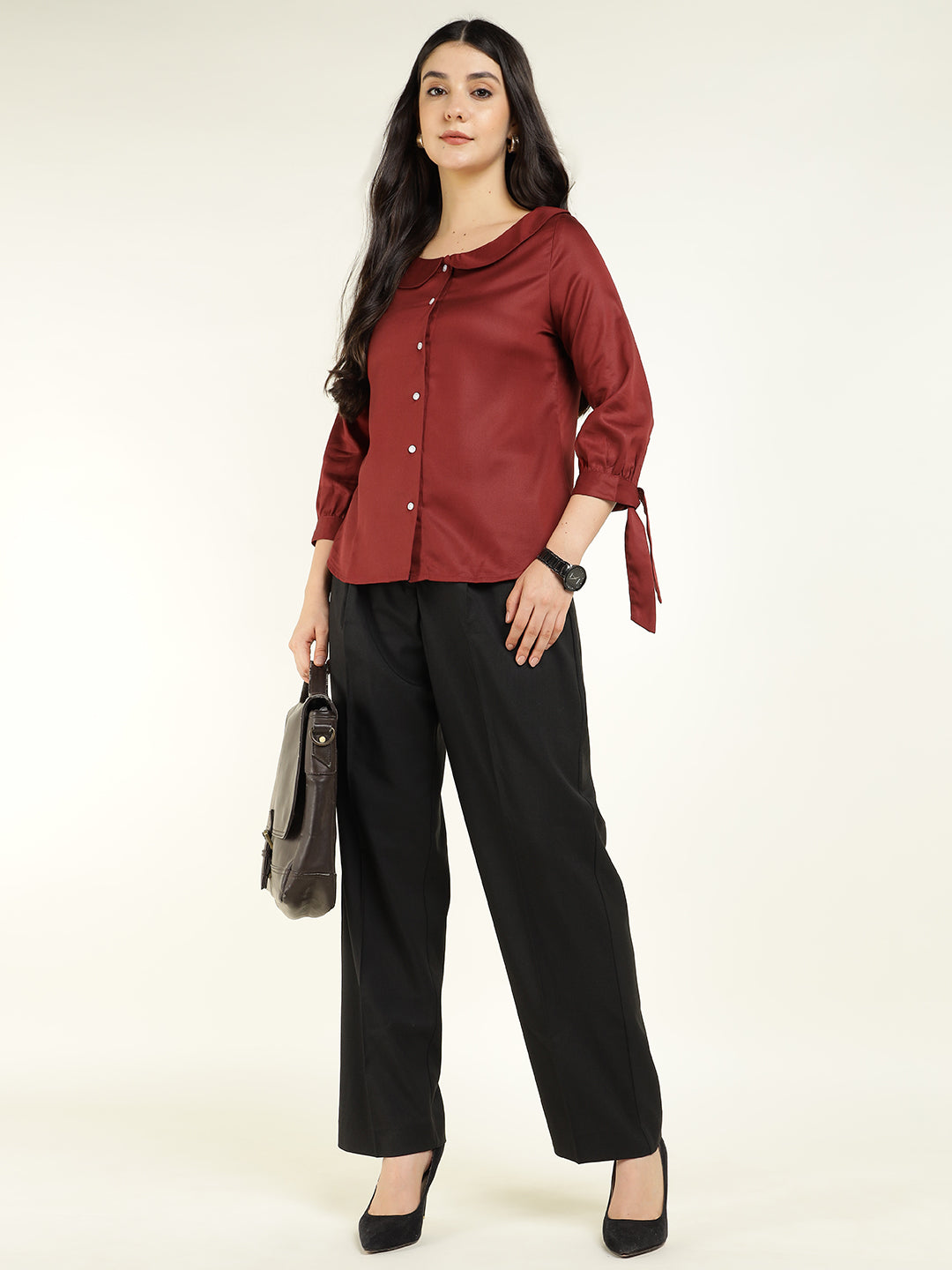 Women Rust Solid Viscose Rayon Regular Fit Formal Shirt