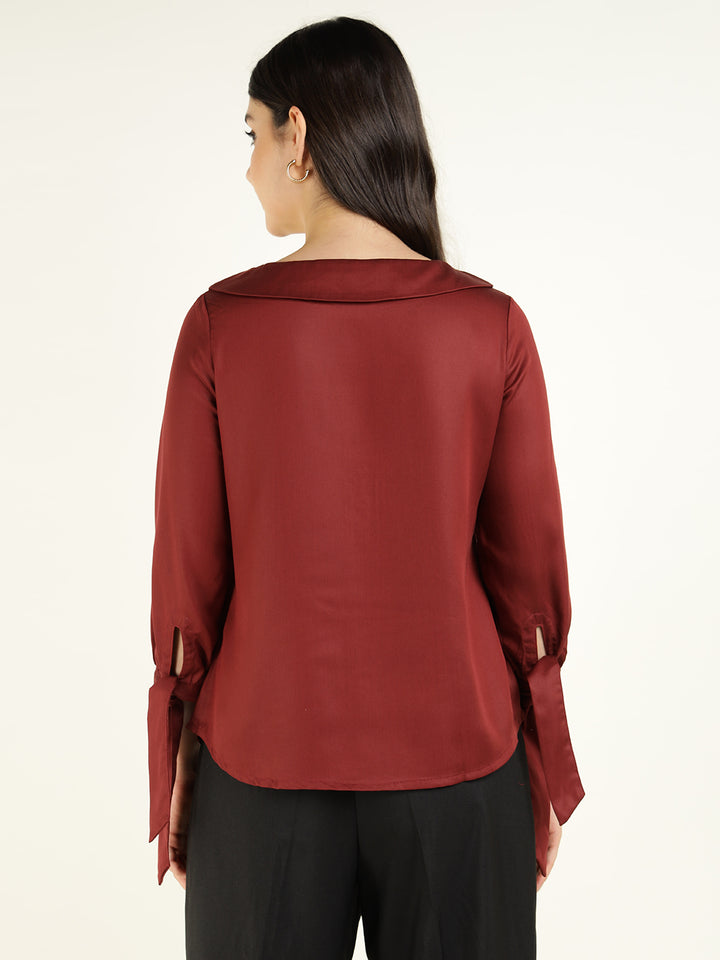 Women Rust Solid Viscose Rayon Regular Fit Formal Shirt