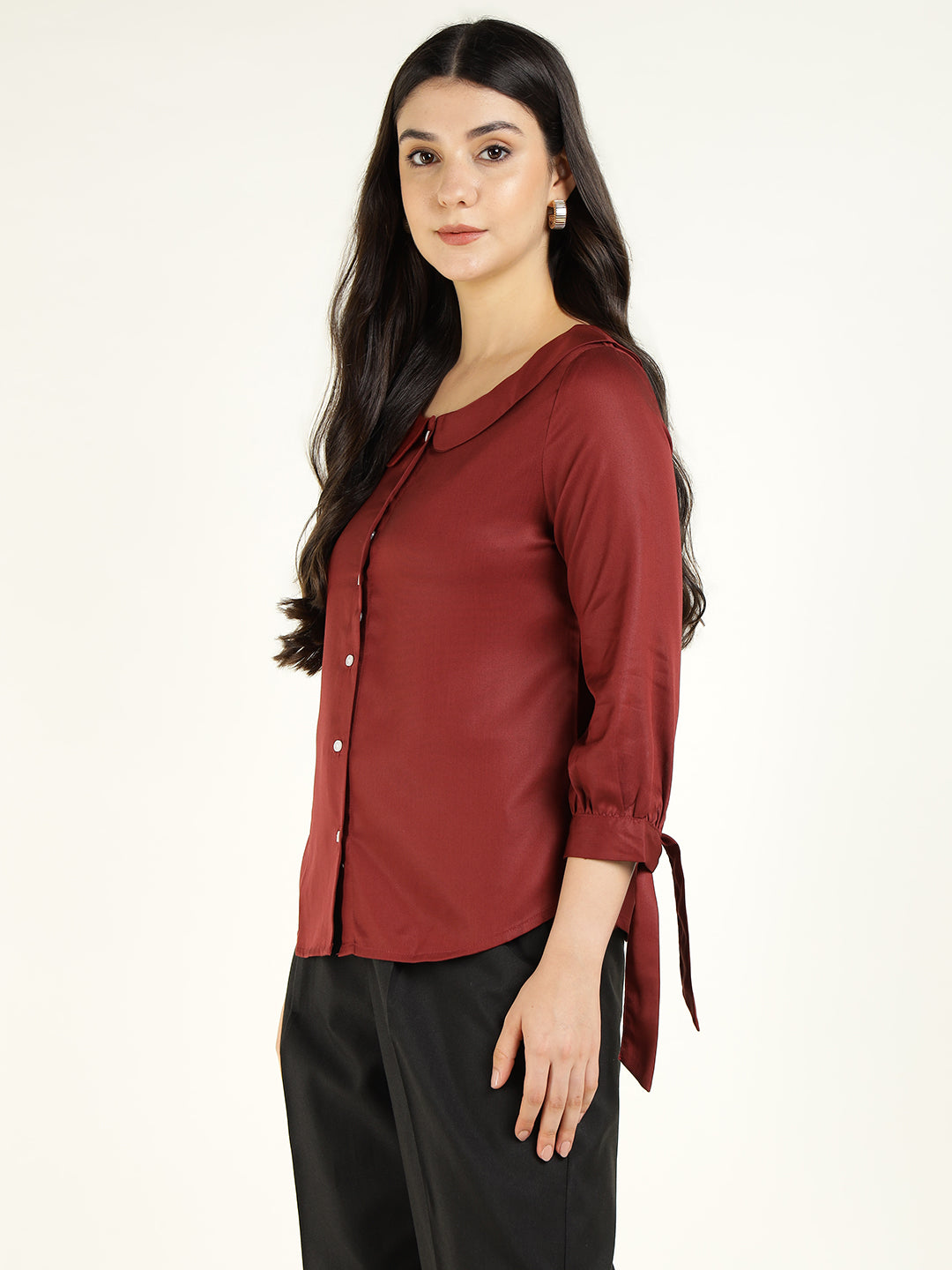 Women Rust Solid Viscose Rayon Regular Fit Formal Shirt