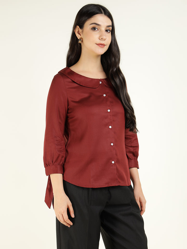 Women Rust Solid Viscose Rayon Regular Fit Formal Shirt