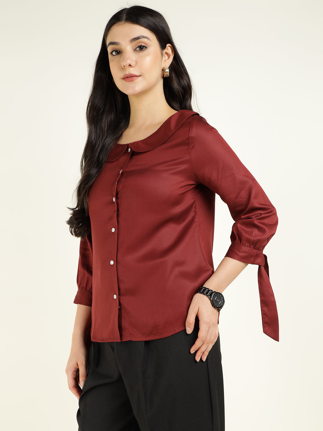 Women Rust Solid Viscose Rayon Regular Fit Formal Shirt