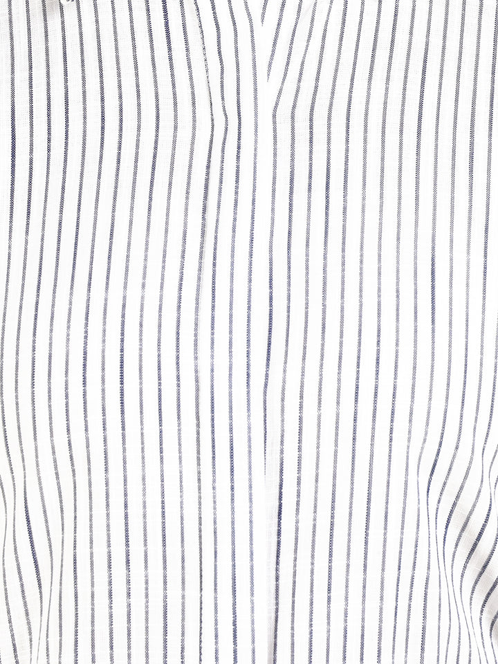 Women White & Navy Striped Linen Blend Regular Fit Formal Shirt
