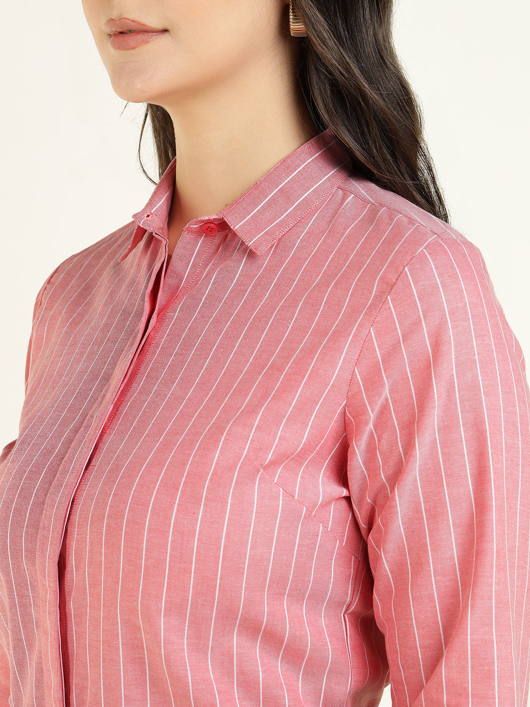 Women Coral Striped Pure Cotton Slim Fit Formal Shirt