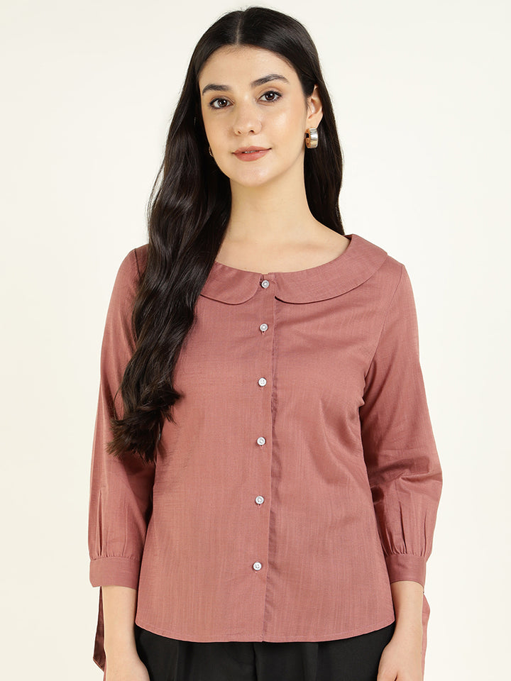 Women Mauve Solid Pure Cotton Regular Fit Formal Shirt