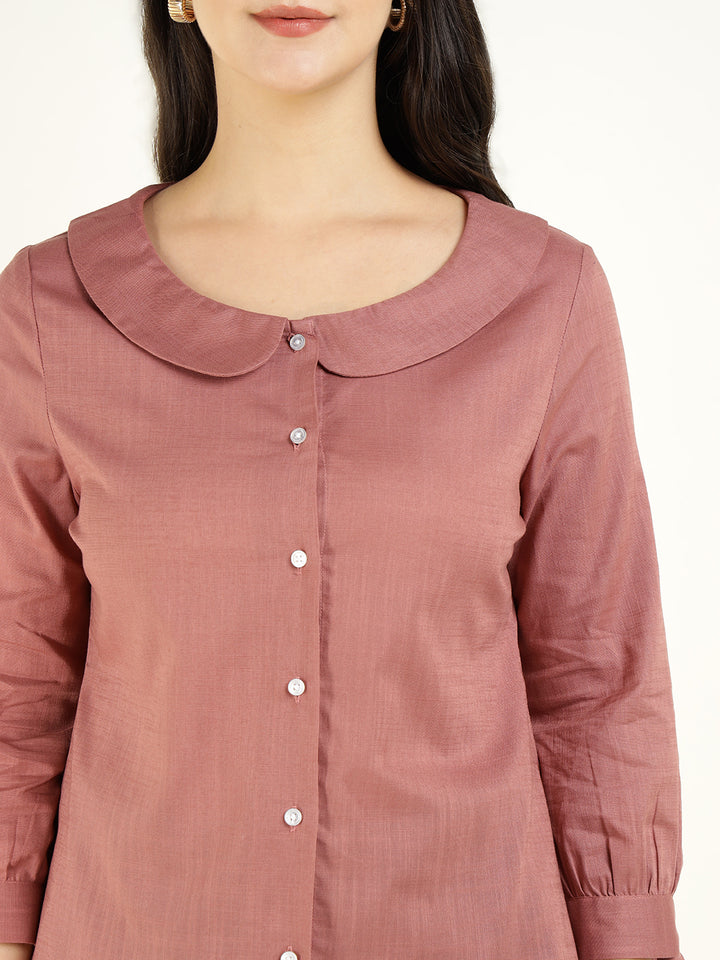 Women Mauve Solid Pure Cotton Regular Fit Formal Shirt