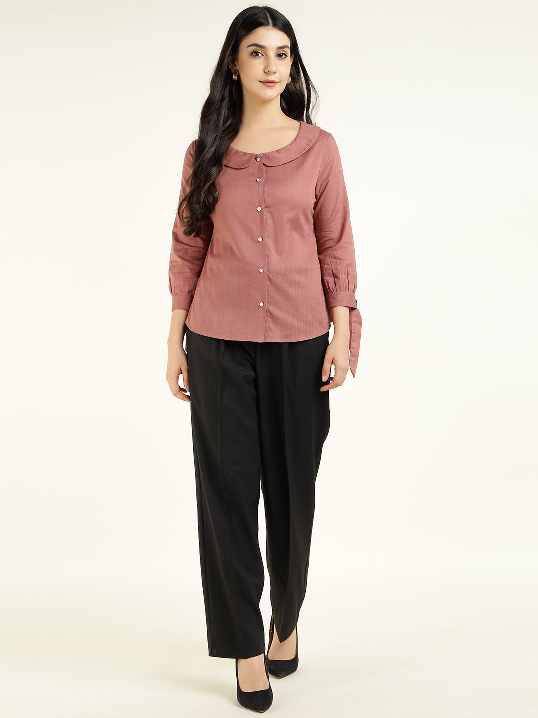 Women Mauve Solid Pure Cotton Regular Fit Formal Shirt