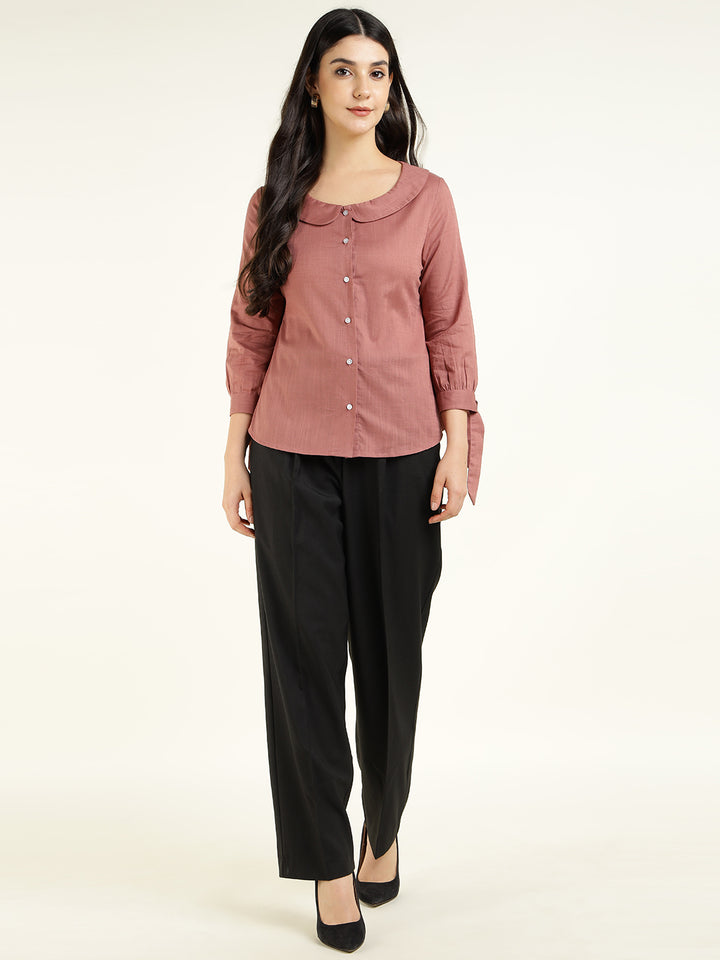 Women Mauve Solid Pure Cotton Regular Fit Formal Shirt