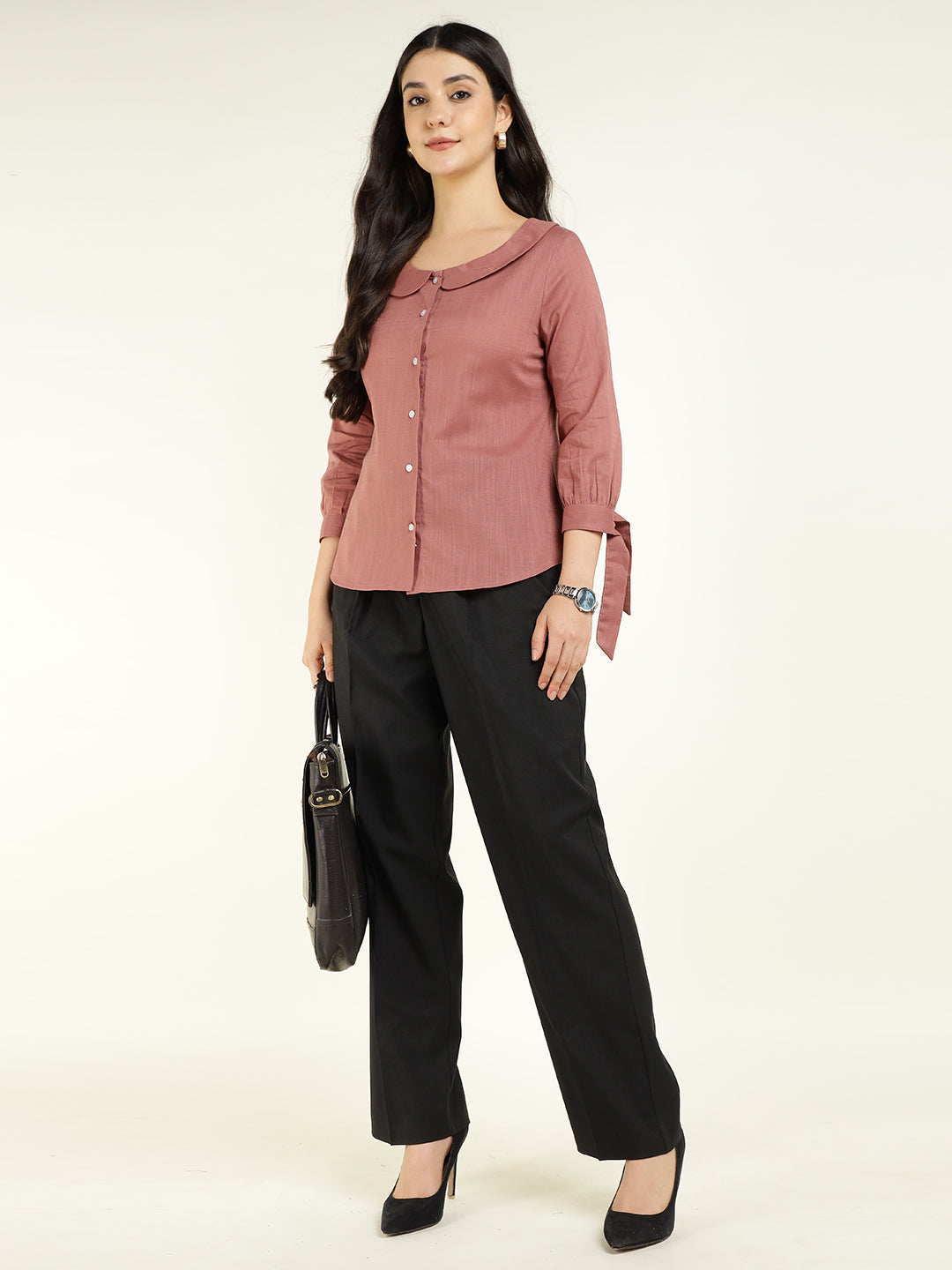 Women Mauve Solid Pure Cotton Regular Fit Formal Shirt