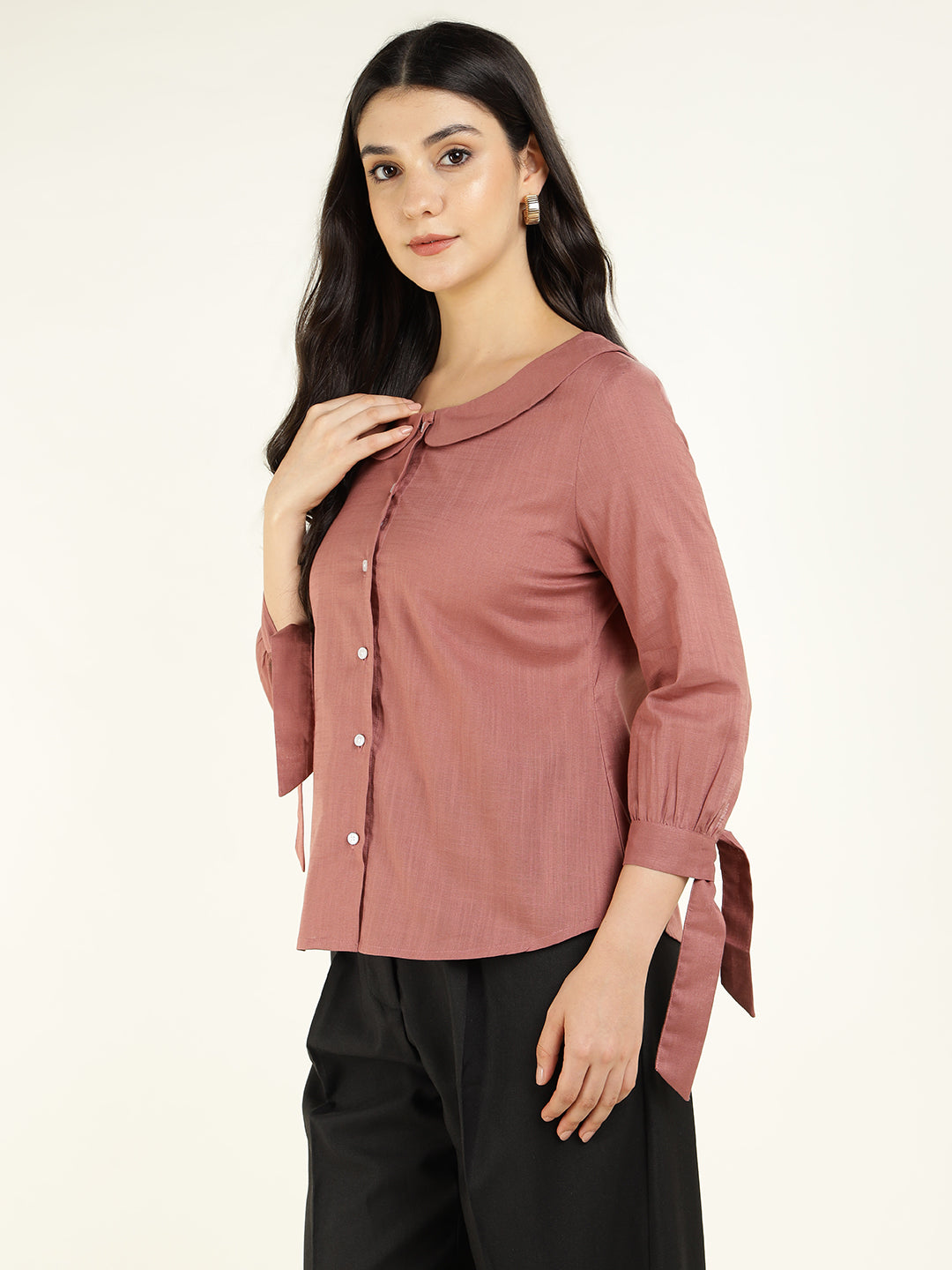 Women Mauve Solid Pure Cotton Regular Fit Formal Shirt