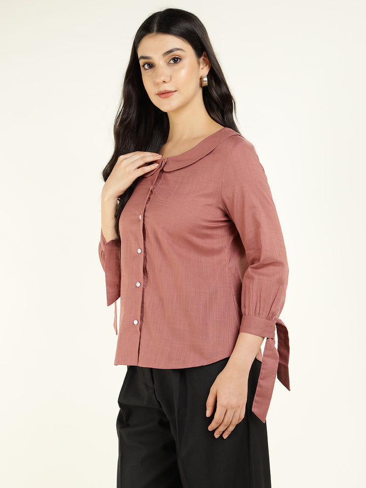 Women Mauve Solid Pure Cotton Regular Fit Formal Shirt
